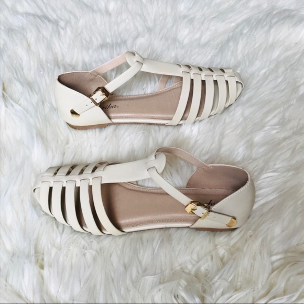 Vegan Leather Ivory Caged Fisherman Flat Sandals